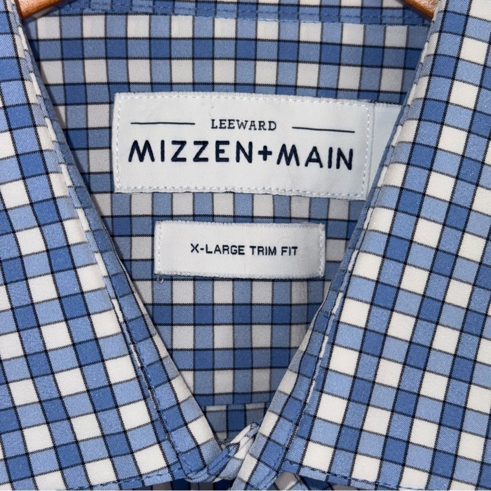 Mizzen+Main Men's Performance Shirt Blue Alexander Checkered Shirt XL Trim Fit - Picture 9 of 14